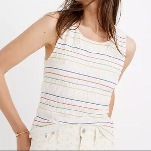 Madewell Rainbow Stitch White Smocked Tank NWT